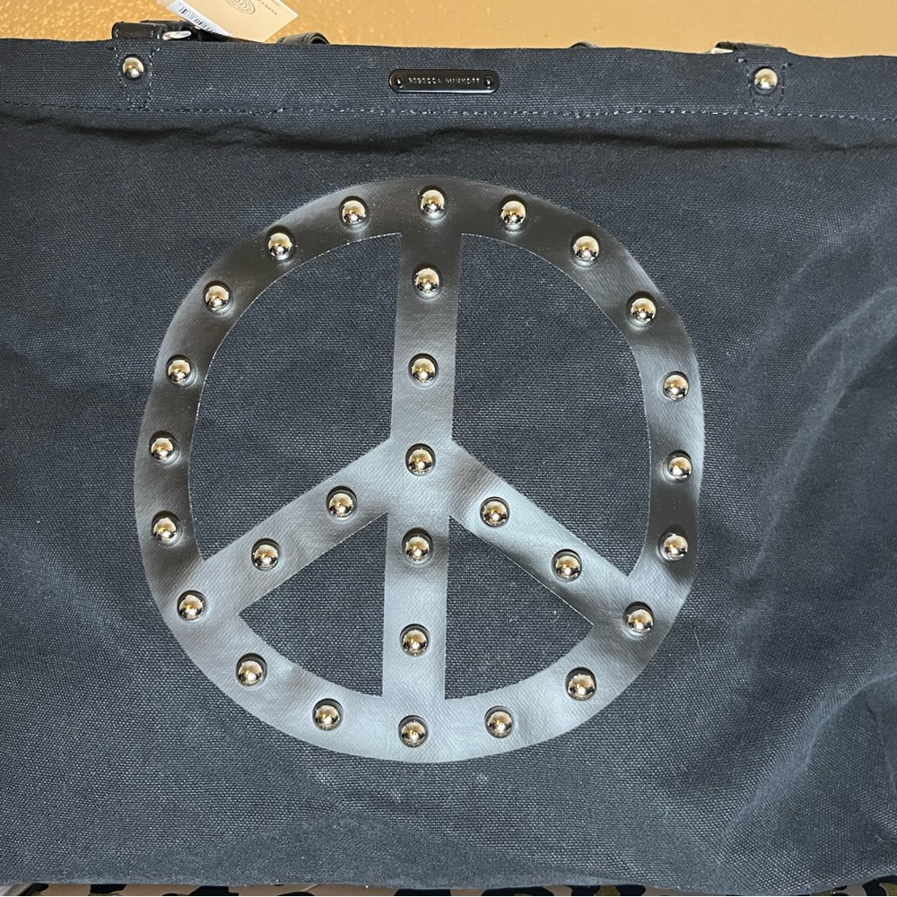 Rare Rebecca Minkoff Black  Large Canvas  Tote Bag with Stud Accents NWT